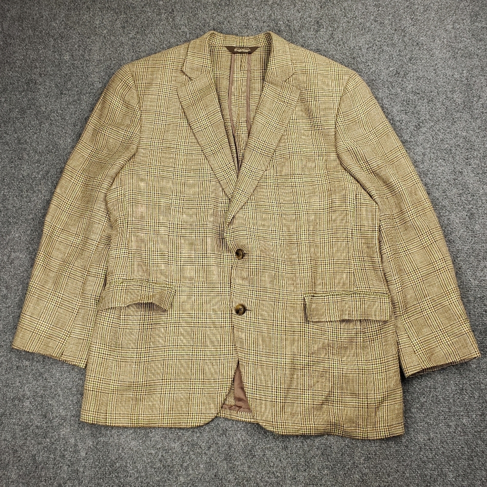 Paul Stuart Blazer Mens 43S Wool Silk Linen Houndstooth Plaid Scottish Tweed